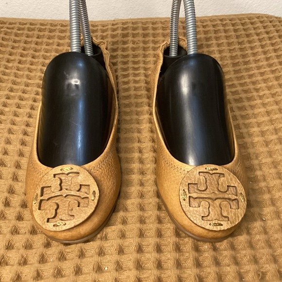 Tory Burch Ballet Flats Women's Sz 5M Camel Brown Pebbled Leather - Picture 3 of 9